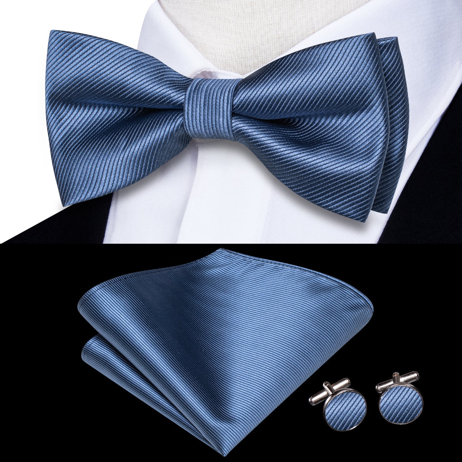 GentCrest Blue Solid Bowtie Set - Image 2