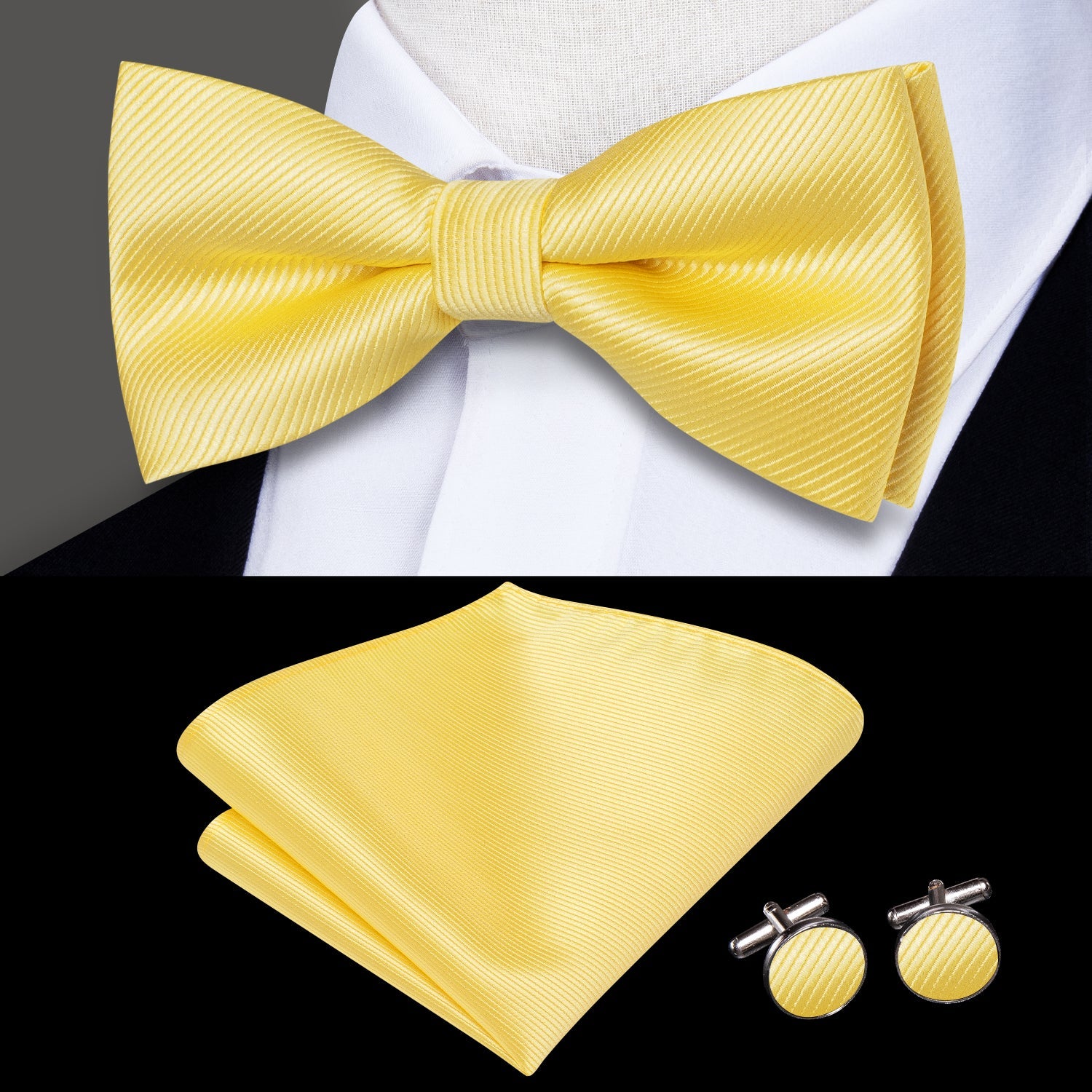 GentCrest Yellow Solid Bowtie Set - Image 1