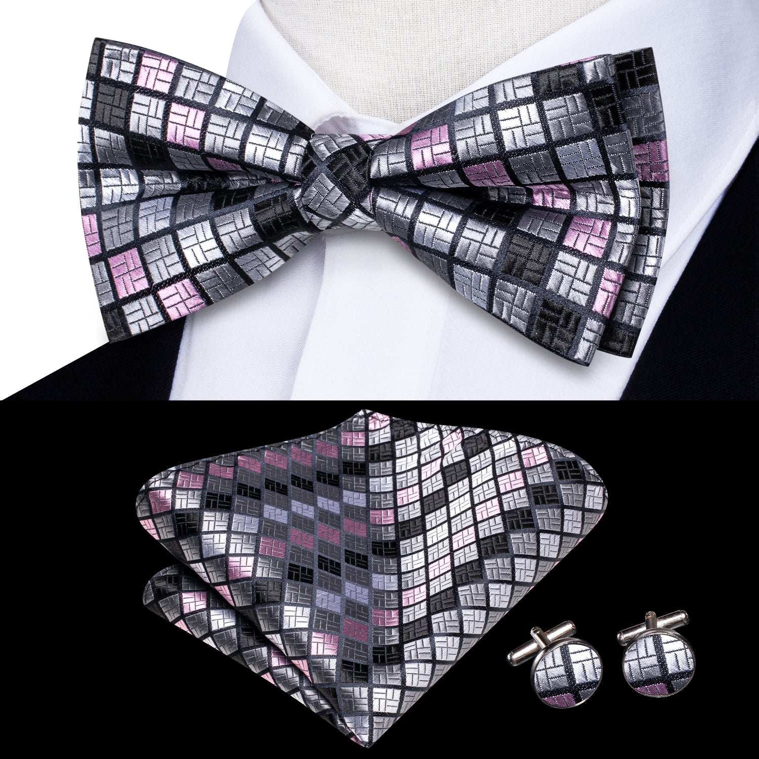 GentCrest Pink Plaid Bowtie Set - Image 2
