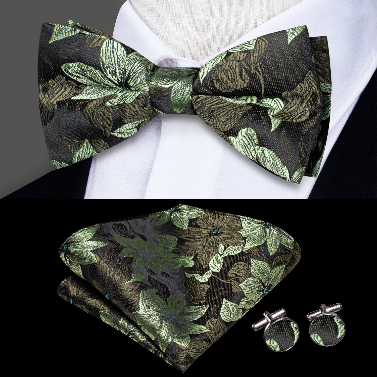 GentCrest Green Floral Bowtie Set - Image 1