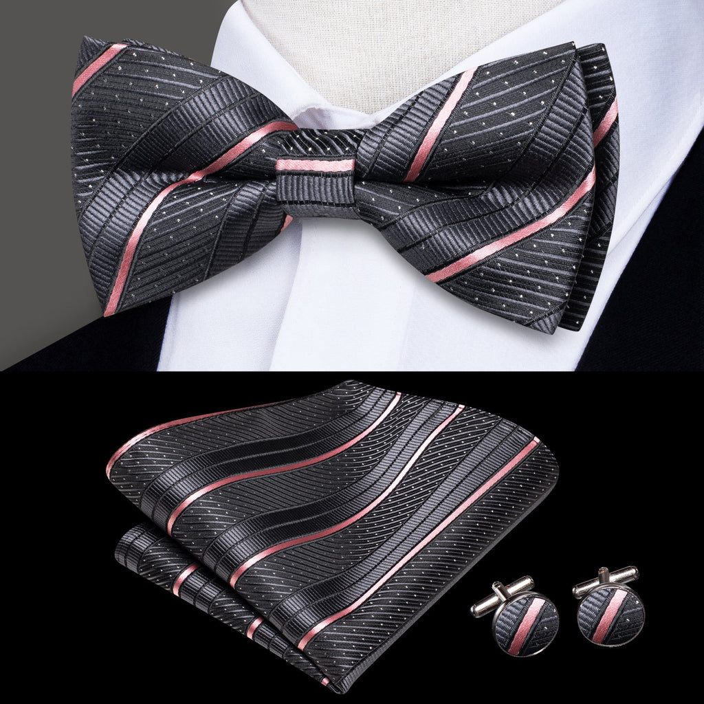 GentCrest Grey Striped Bowtie Set - Image 1