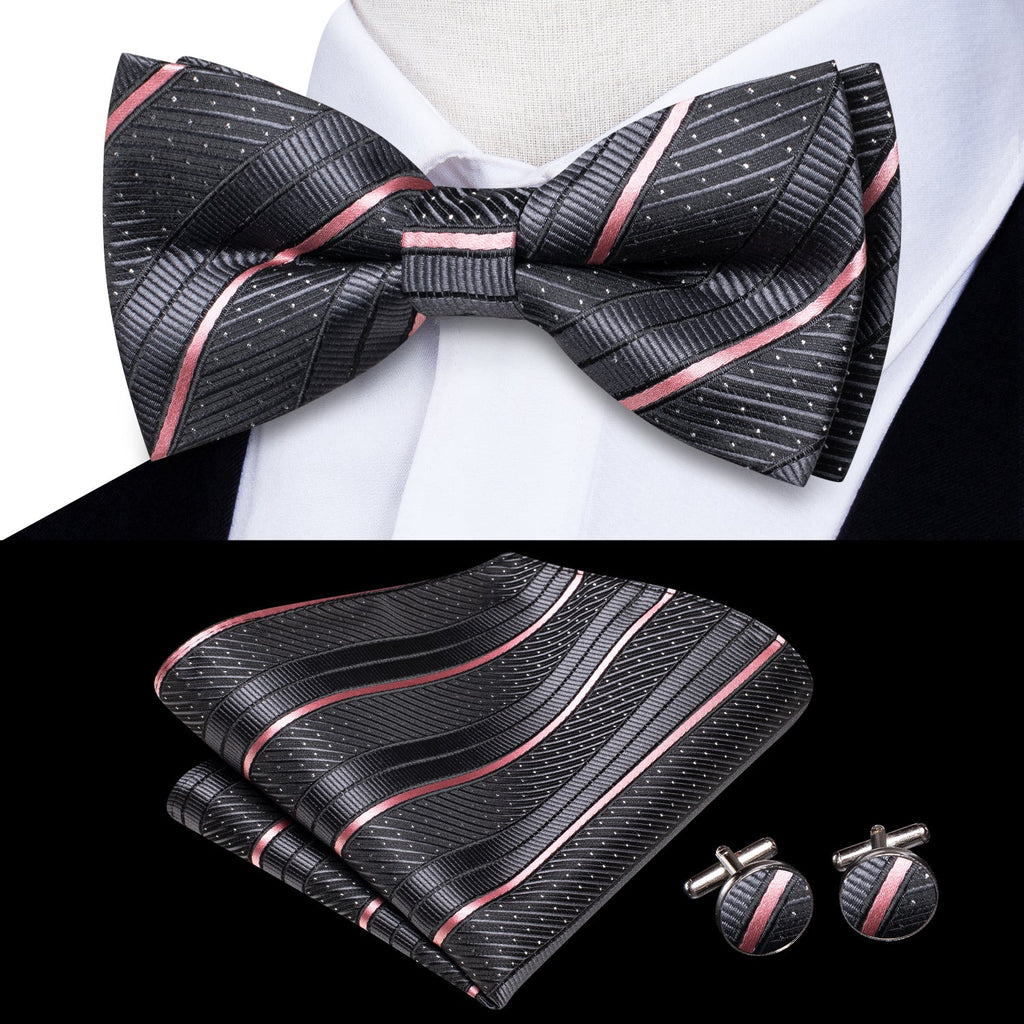 GentCrest Grey Striped Bowtie Set - Image 2