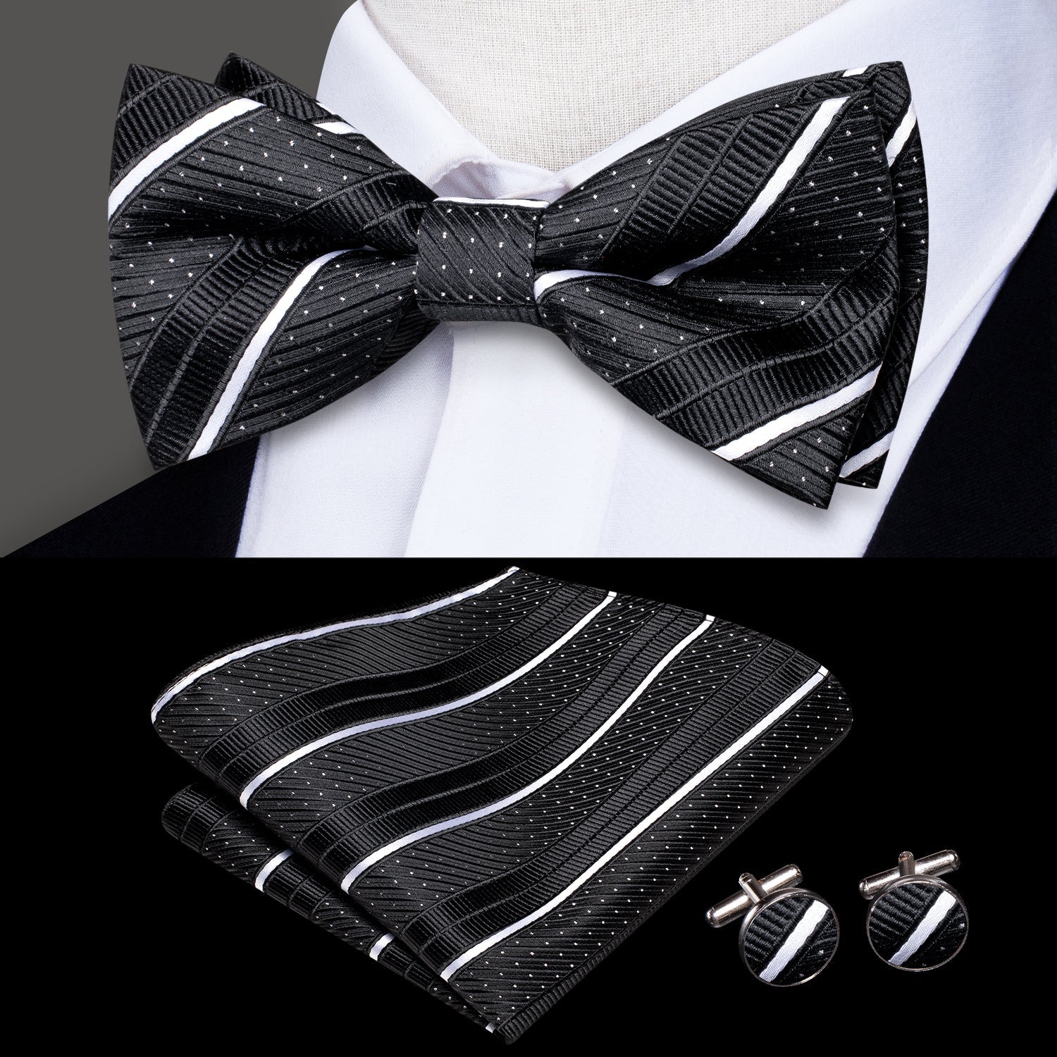 GentCrest Black Striped Bowtie Set - Image 1