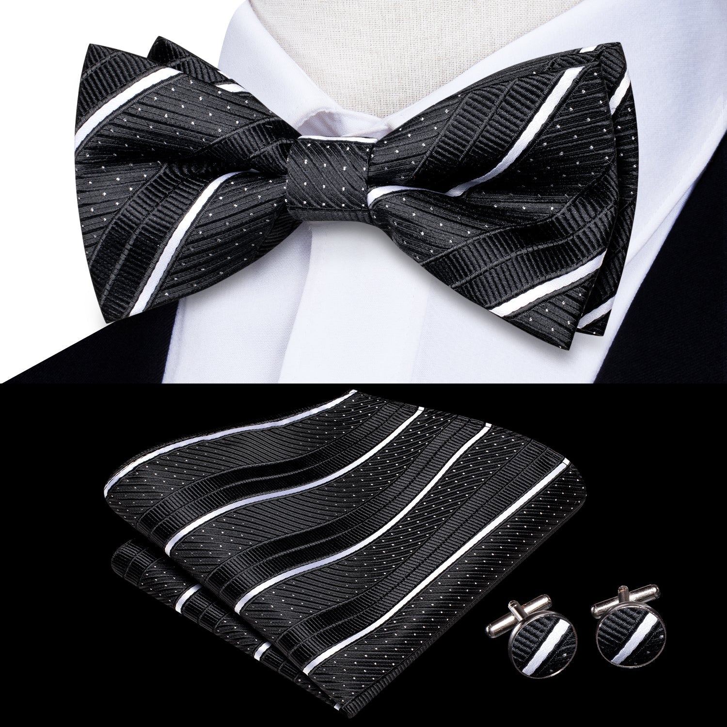 GentCrest Black Striped Bowtie Set - Image 2