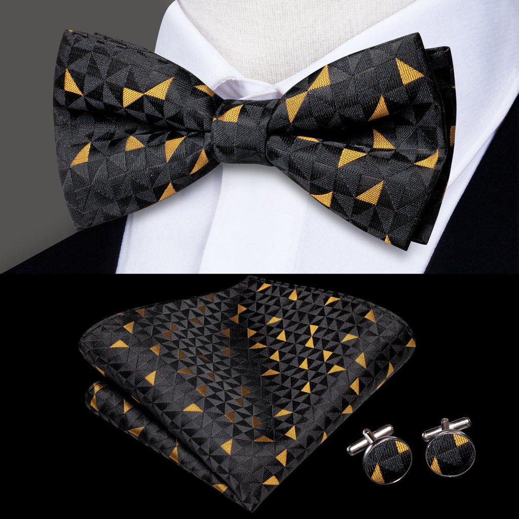 GentCrest Black Geometric Bowtie Set - Image 1