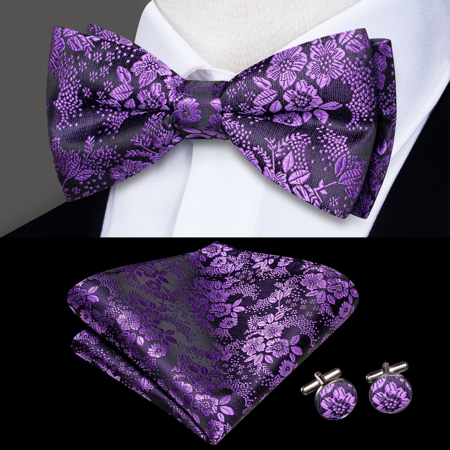 GentCrest Purple Floral Bowtie Set - Image 1