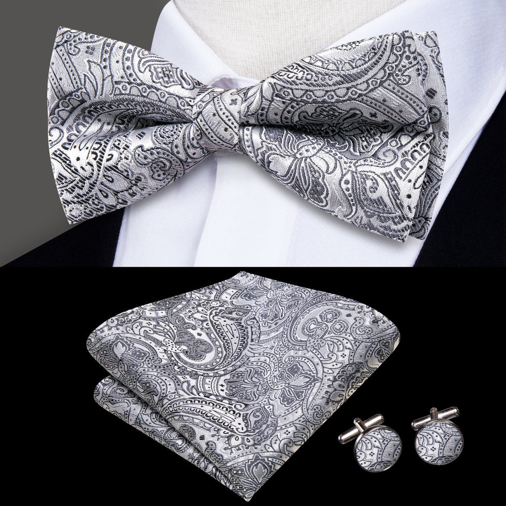 GentCrest Grey Paisley Bowtie Set - Image 1