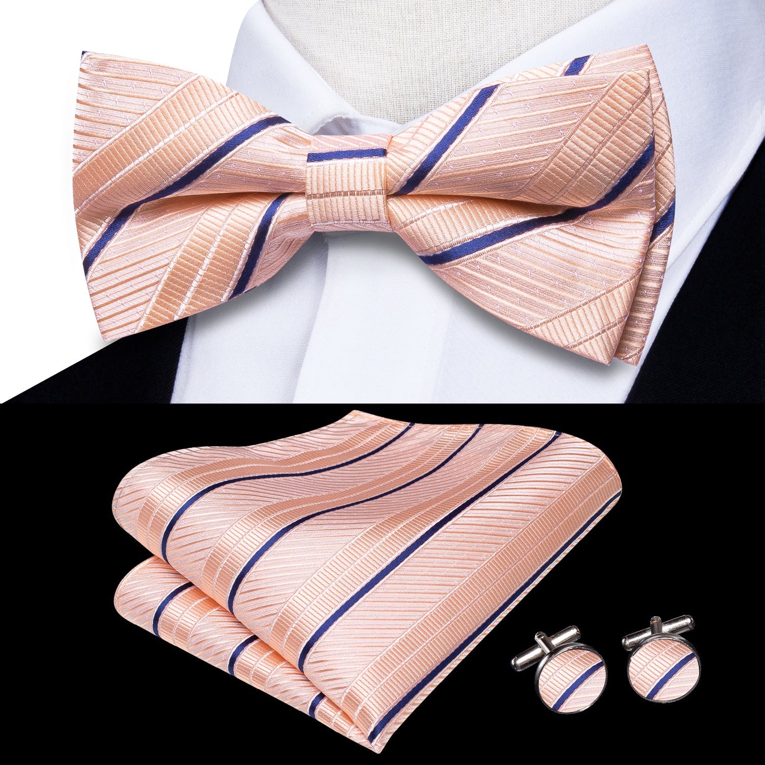 GentCrest Pink Striped Bowtie Set - Image 1