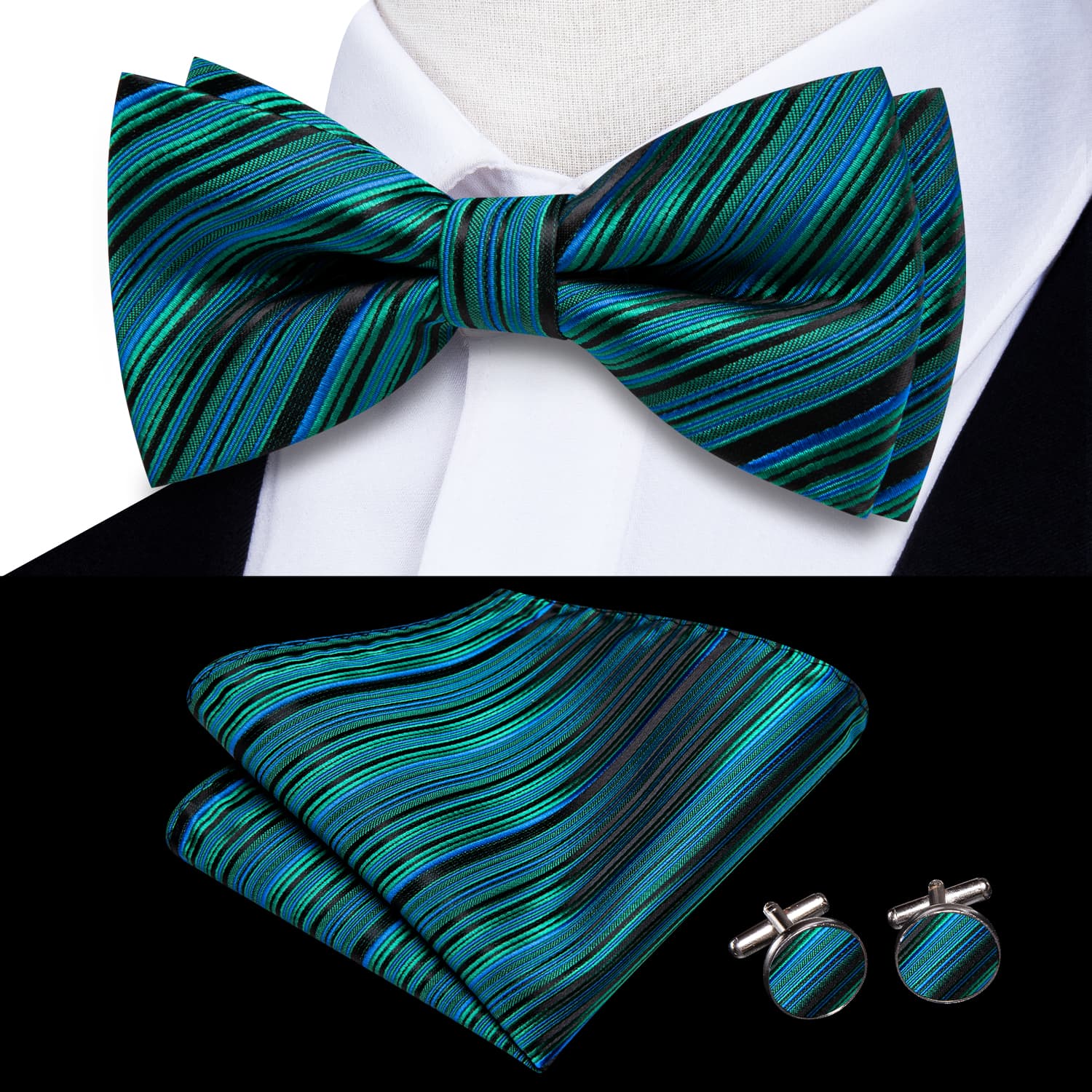 GentCrest Blue Striped Bowtie Set - Image 1
