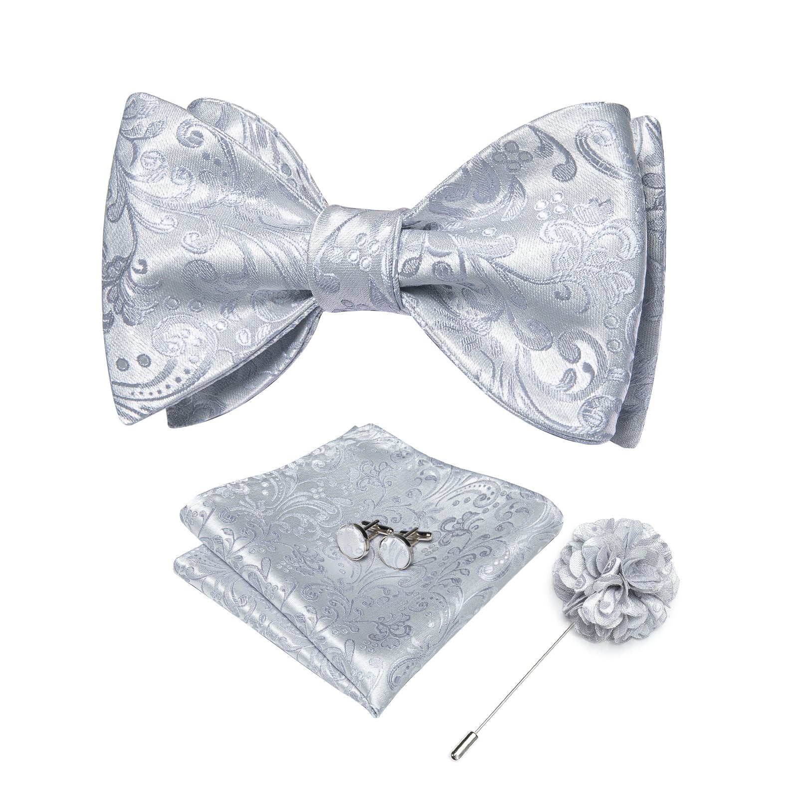 GentCrest Grey Paisley Bowtie Set - Image 1