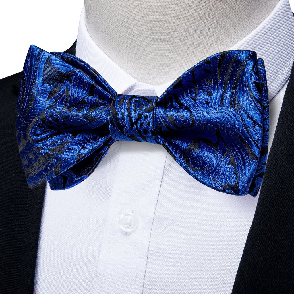 Royal Blue Paisley Bow Tie Set - GentCrest