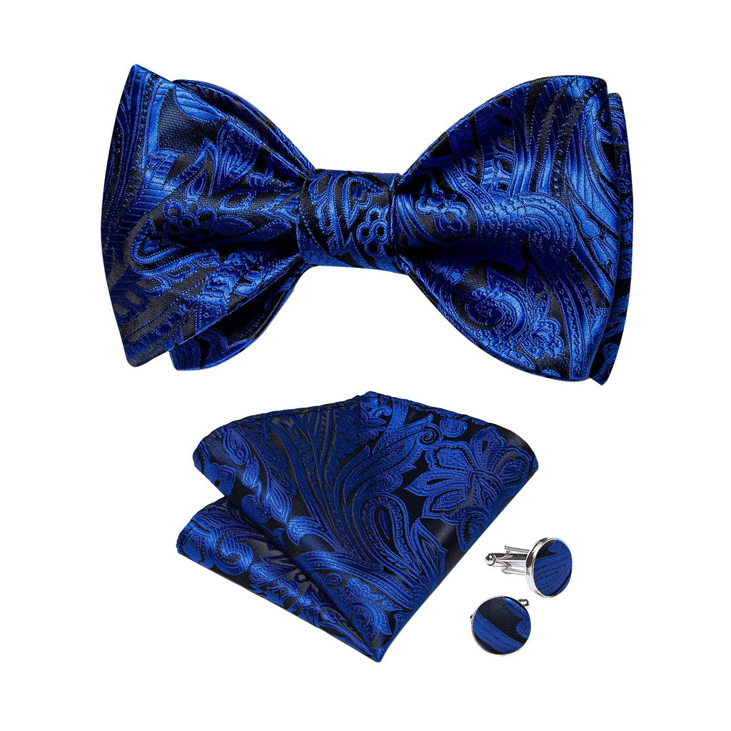 Royal Blue Paisley Bow Tie Set - GentCrest - View 2