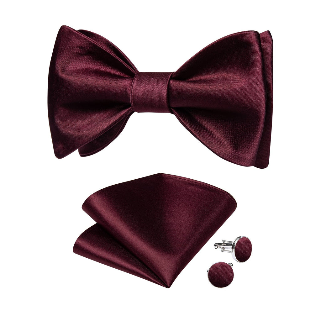 Solid Burgundy Bow Tie Set - GentCrest - View 2