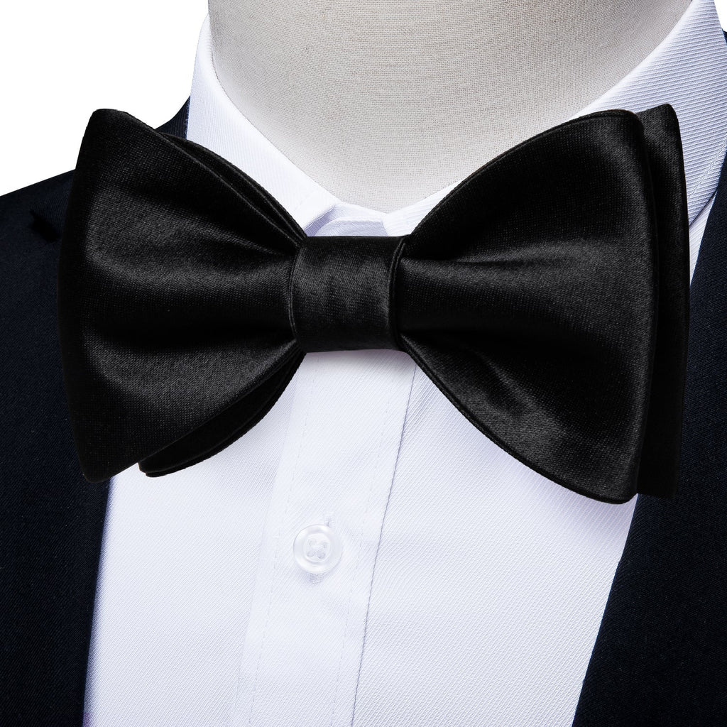Solid Black Bow Tie Set - GentCrest