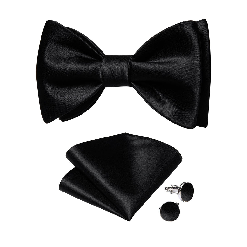 Solid Black Bow Tie Set - GentCrest - View 2