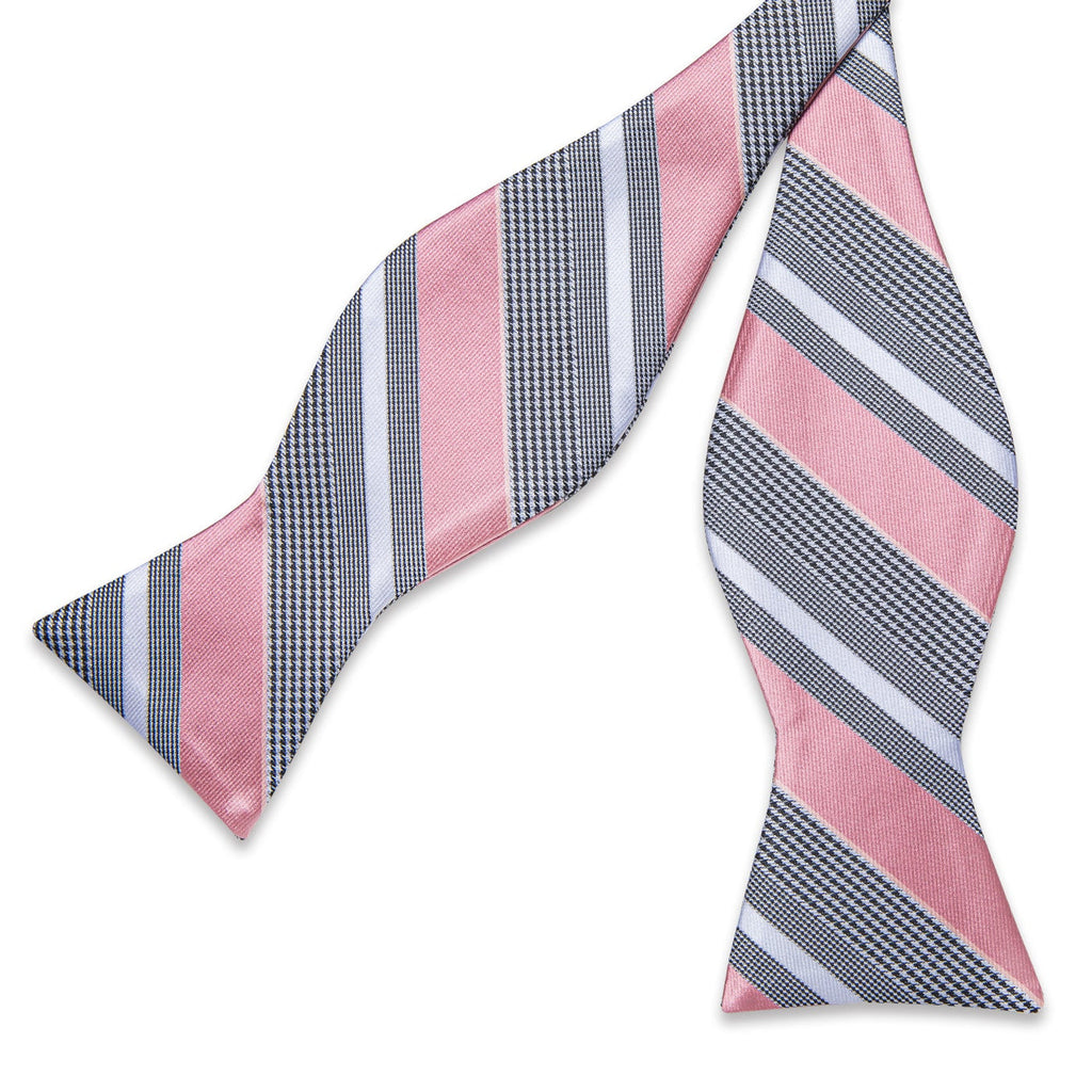 Pink & Gray Plaid Silk Self-Tie Bow Tie Set - GentCrest - View 3