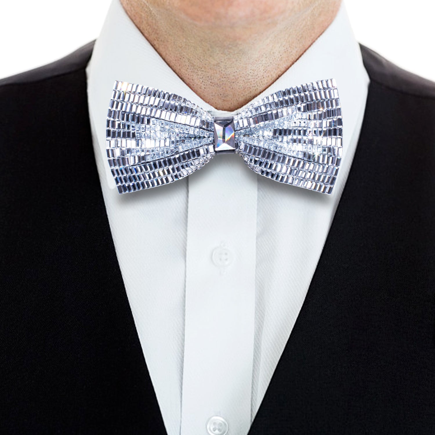 GentCrest White Rhinestone Bowtie Set - Image 1