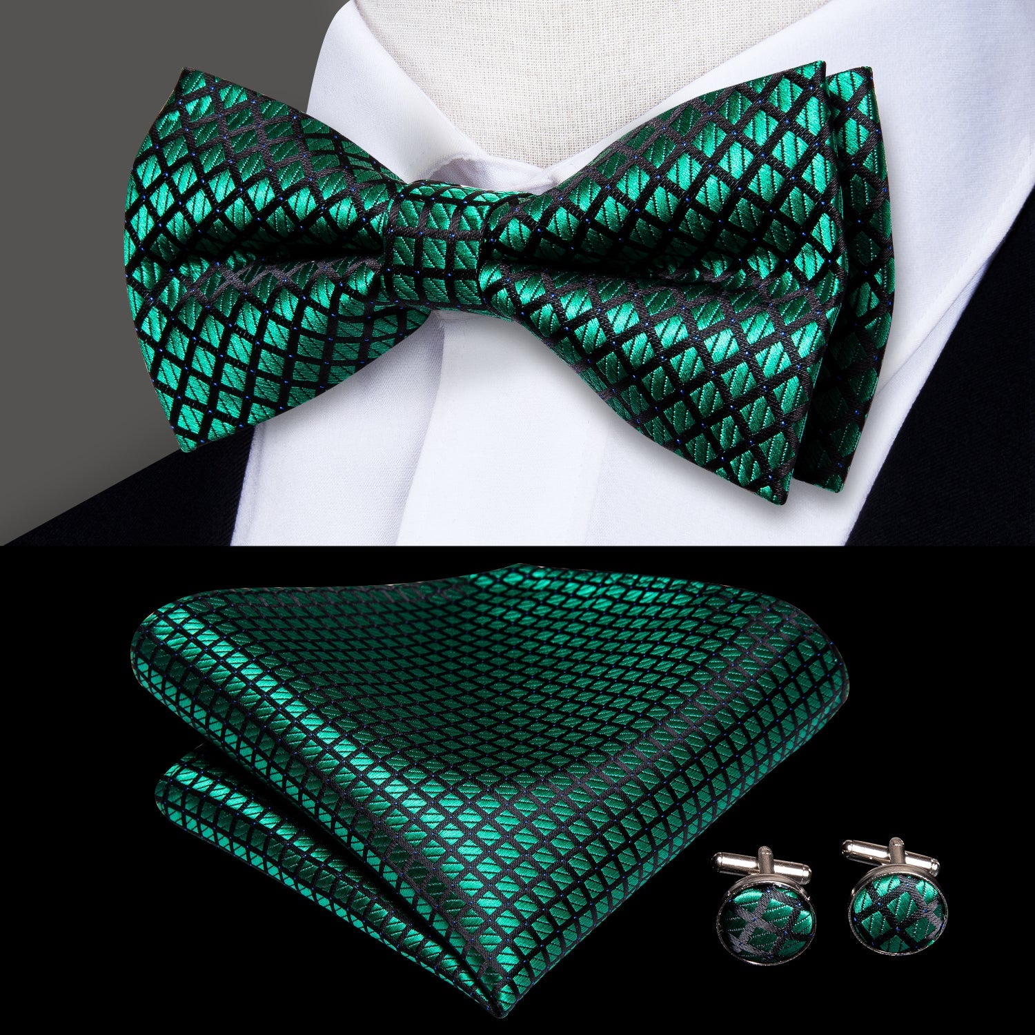 GentCrest Black Plaid Bowtie Set - Image 1