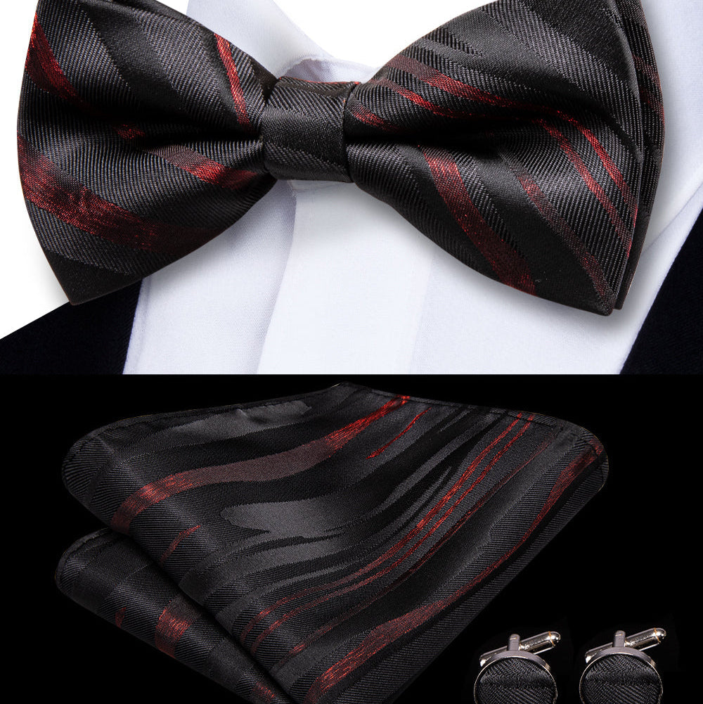 GentCrest Black Striped Bowtie Set - Image 1