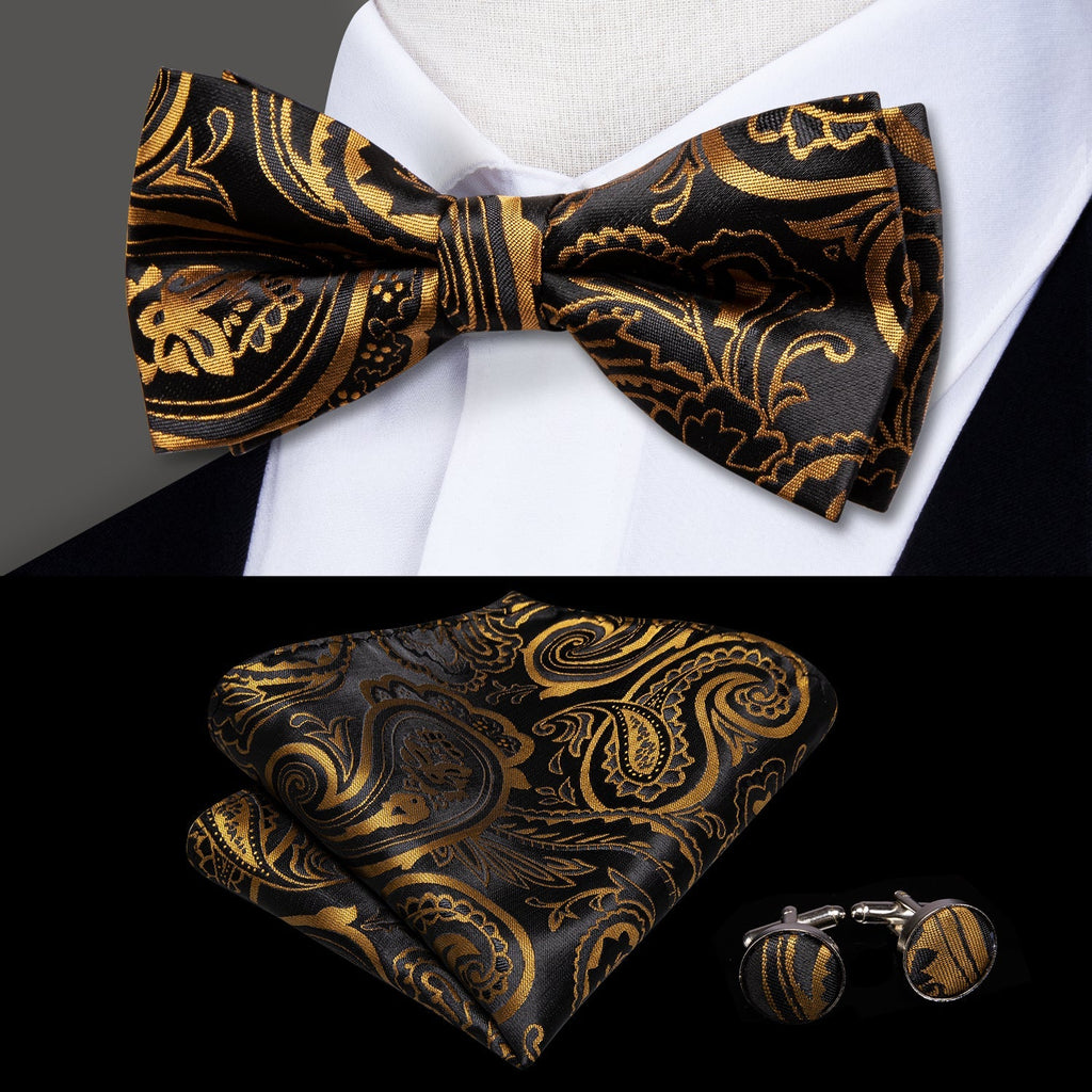 GentCrest Black Paisley Bowtie Set - Image 1