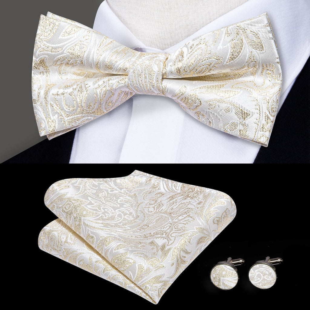 Beige Floral Bow Tie Set - GentCrest