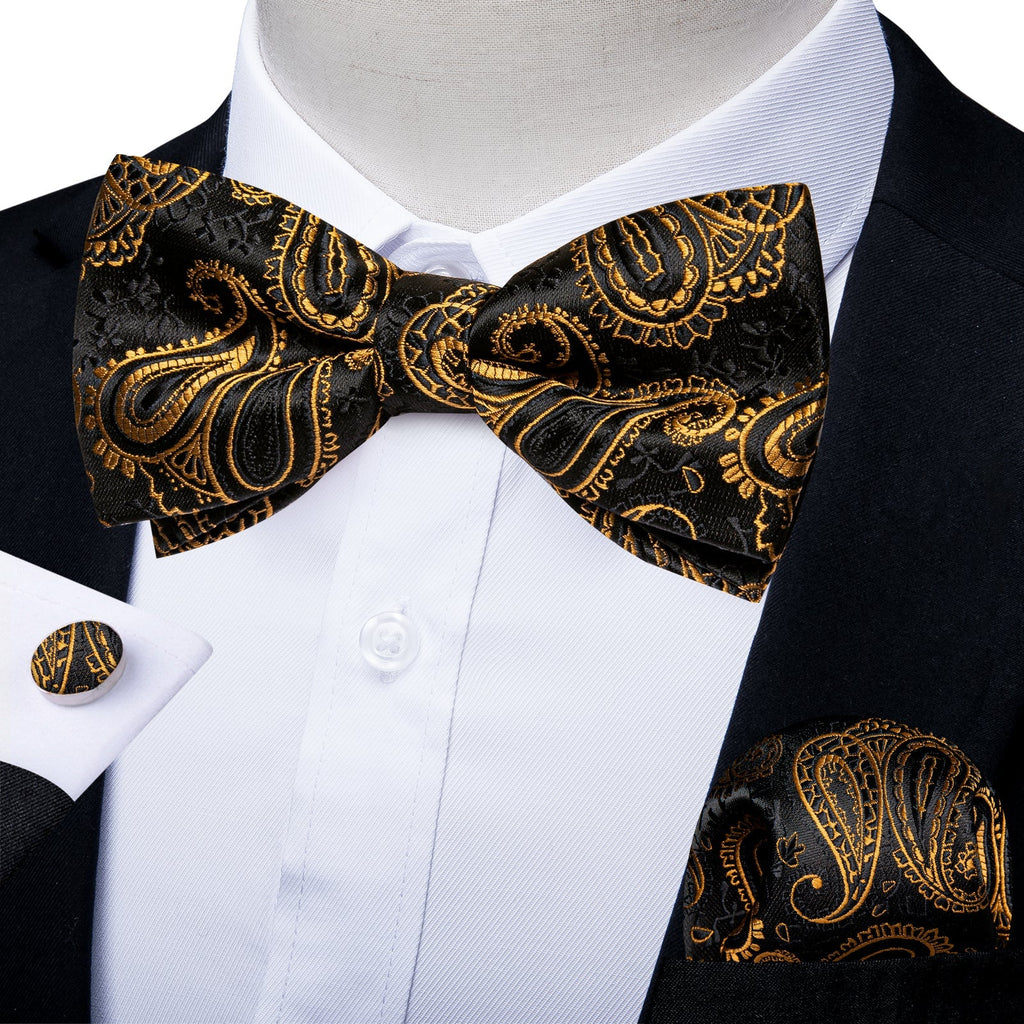 GentCrest Black Paisley Bowtie Set - Image 1