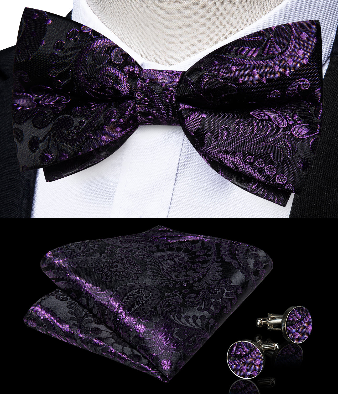 GentCrest Black Paisley Bowtie Set - Image 3