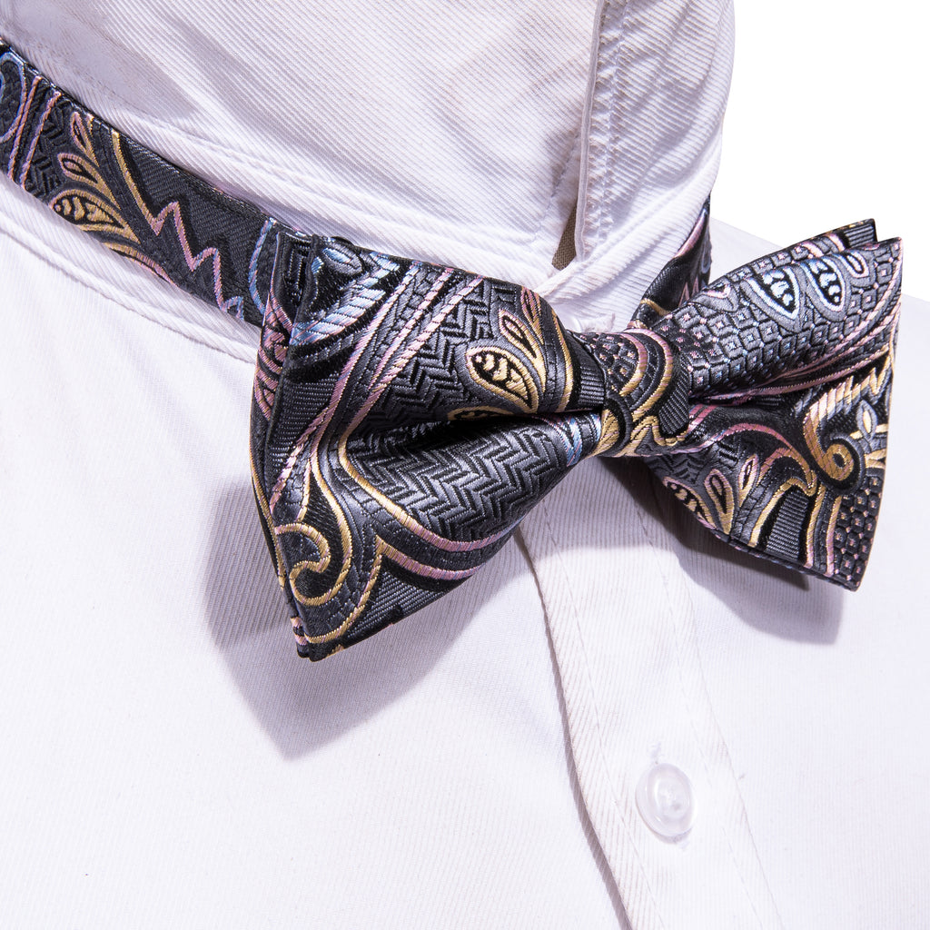 Black Pink Paisley Bow Tie Set - GentCrest - View 4