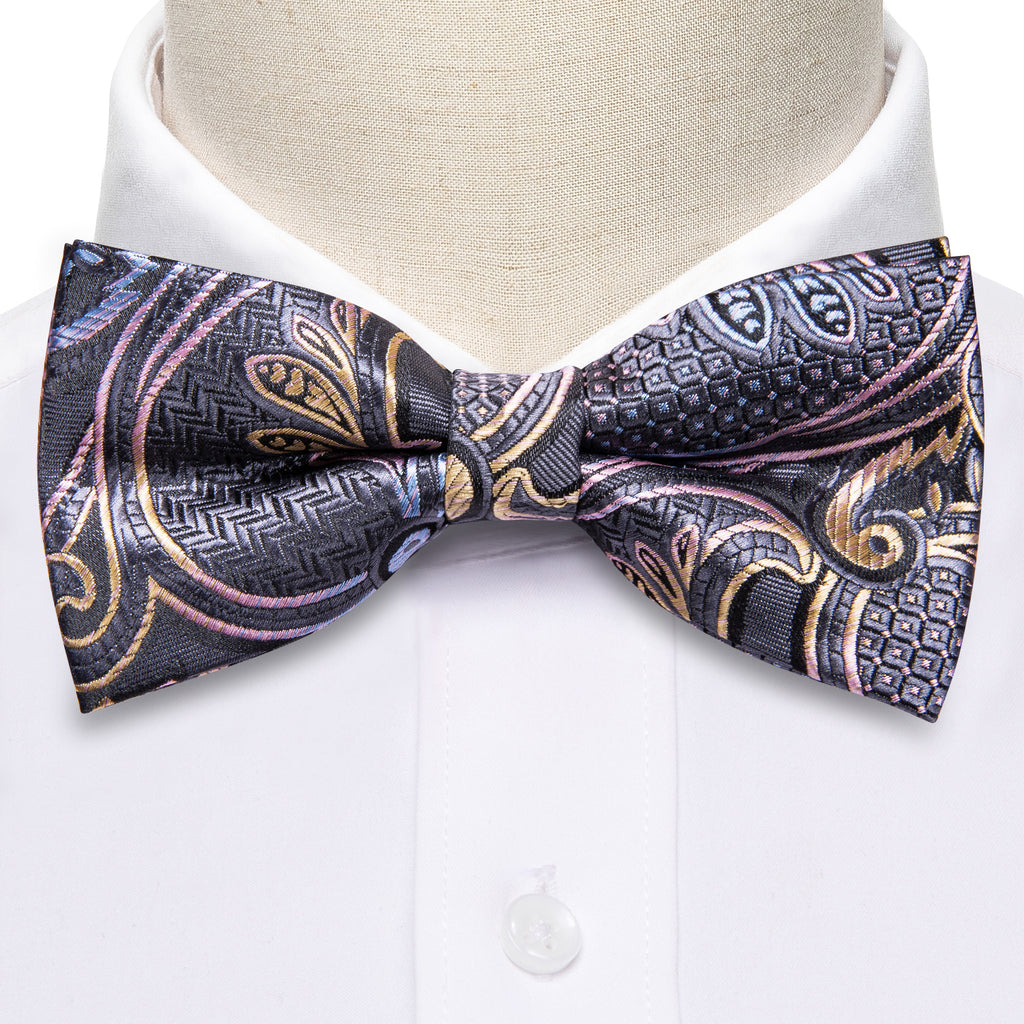 Black Pink Paisley Bow Tie Set - GentCrest - View 5