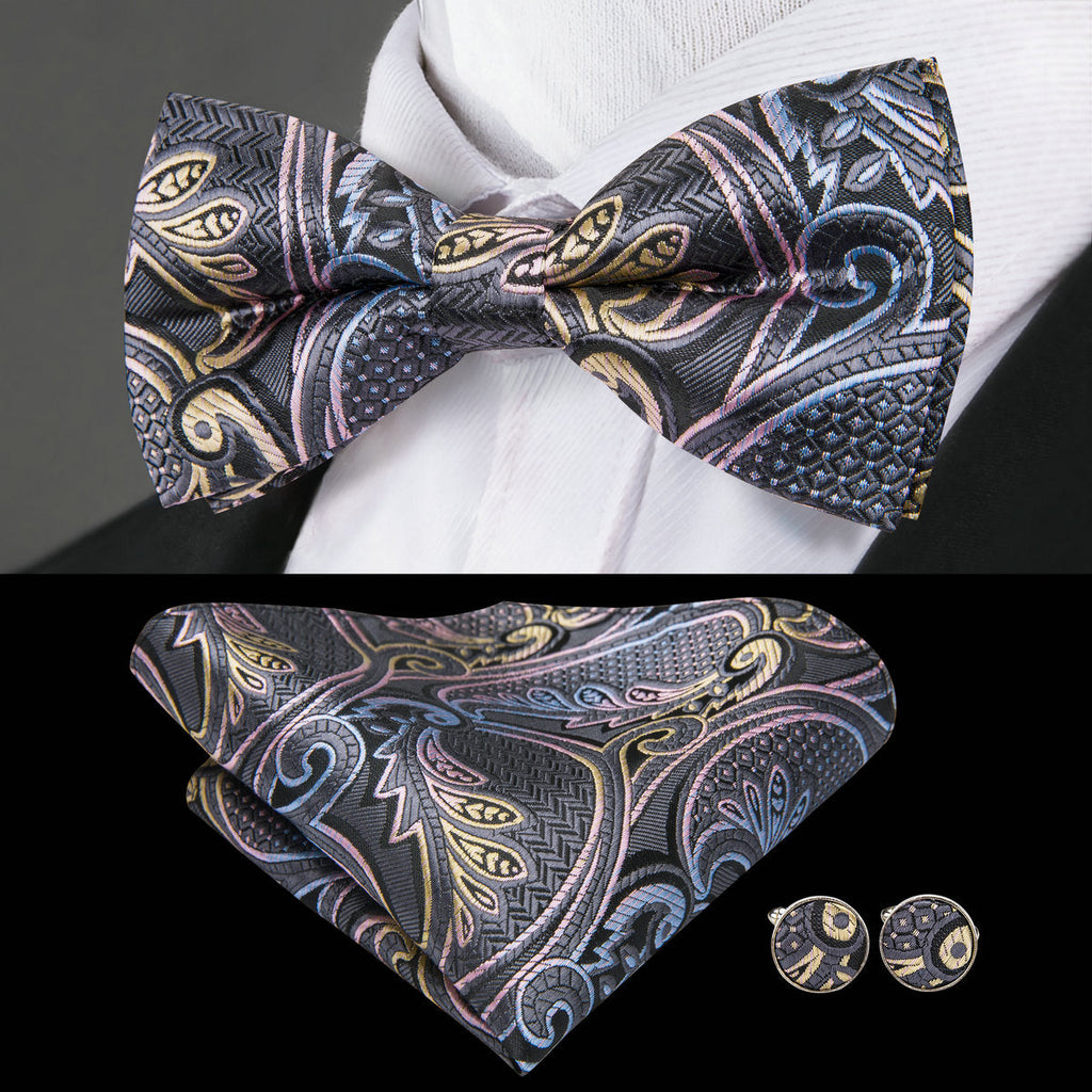 GentCrest Grey Paisley Bowtie Set - Image 1