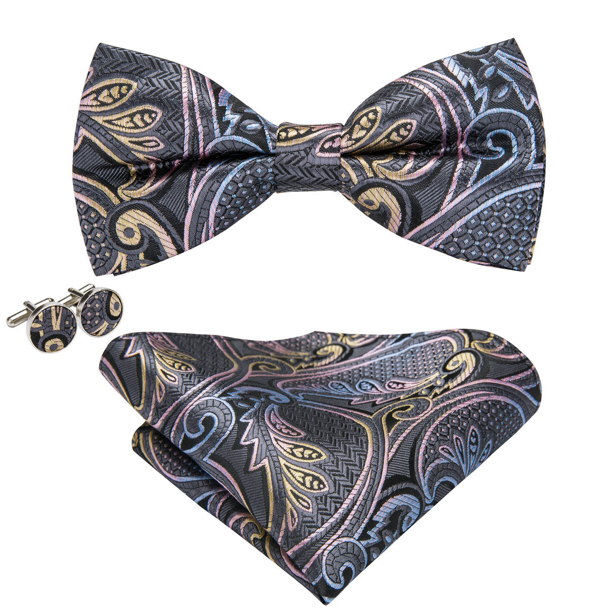 GentCrest Grey Paisley Bowtie Set - Image 2