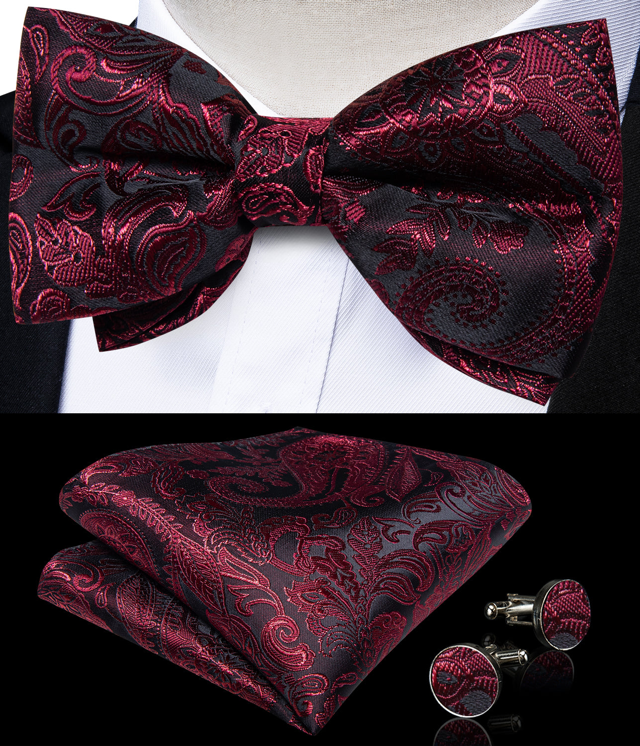 GentCrest Black Paisley Bowtie Set - Image 2