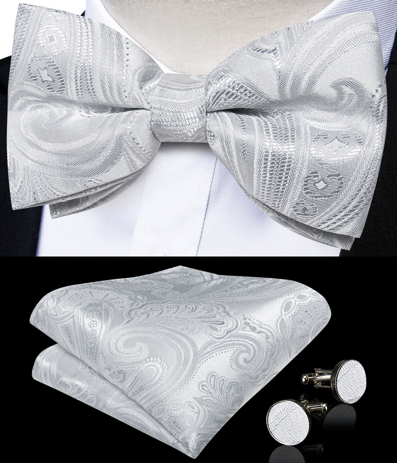 GentCrest Grey Paisley Bowtie Set - Image 1