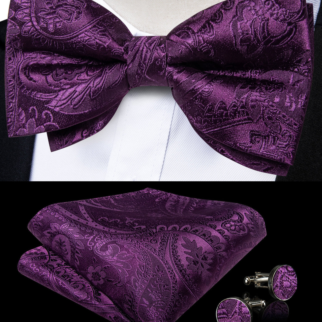 GentCrest Purple Paisley Bowtie Set - Image 1