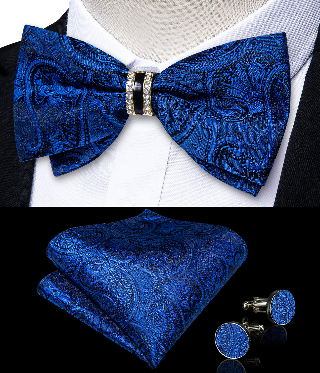 GentCrest Blue Paisley Bowtie Set - Image 3
