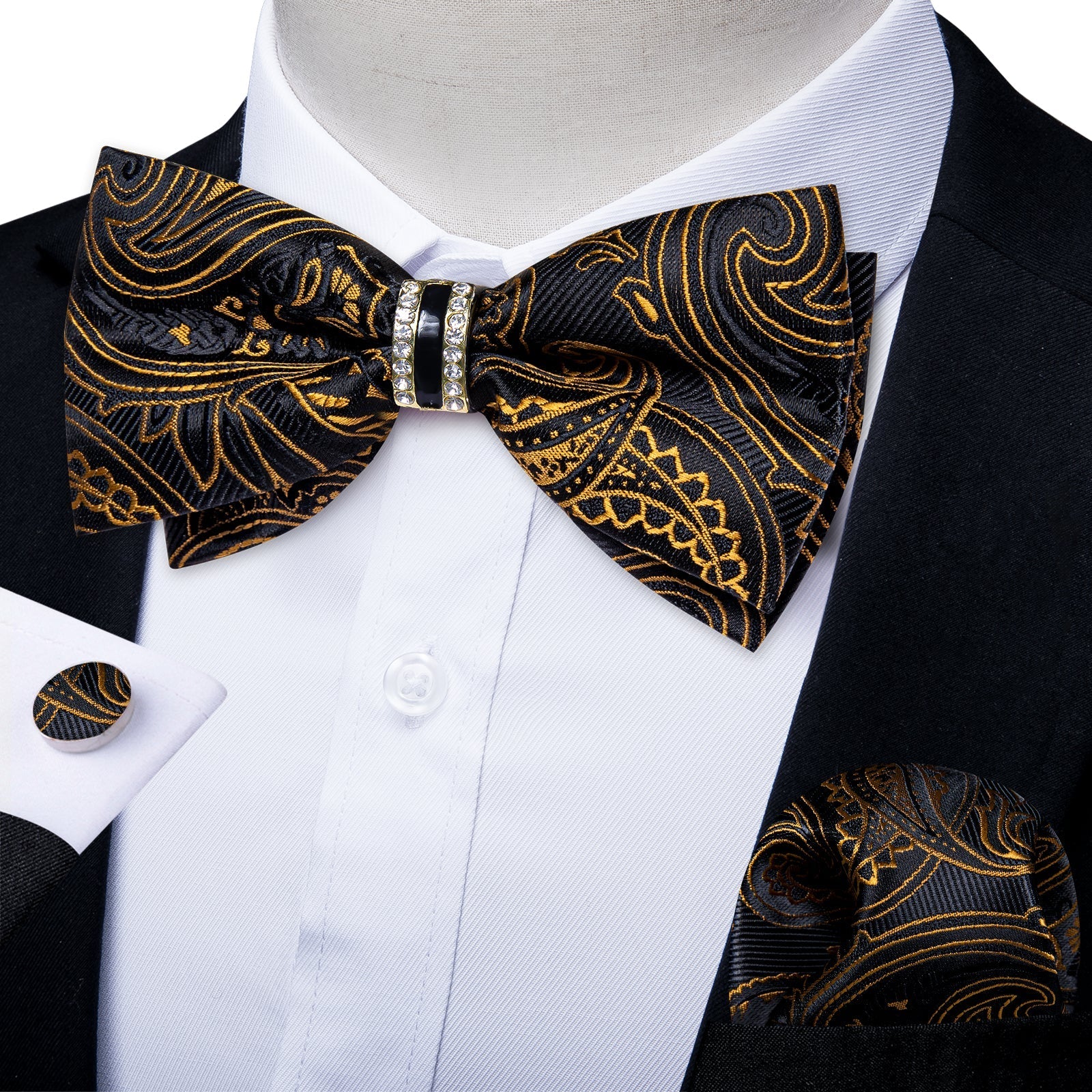 GentCrest Black Paisley Bowtie Set - Image 1