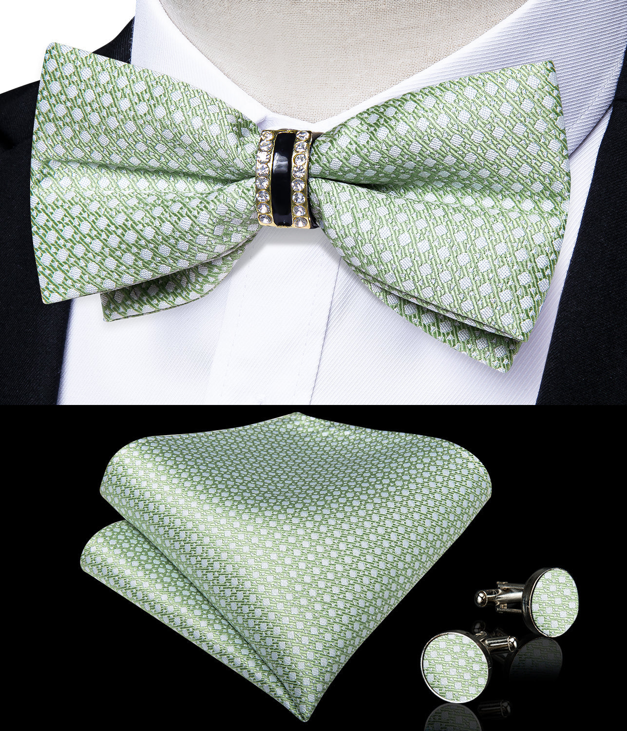 GentCrest Green Geometric Bowtie Set - Image 3