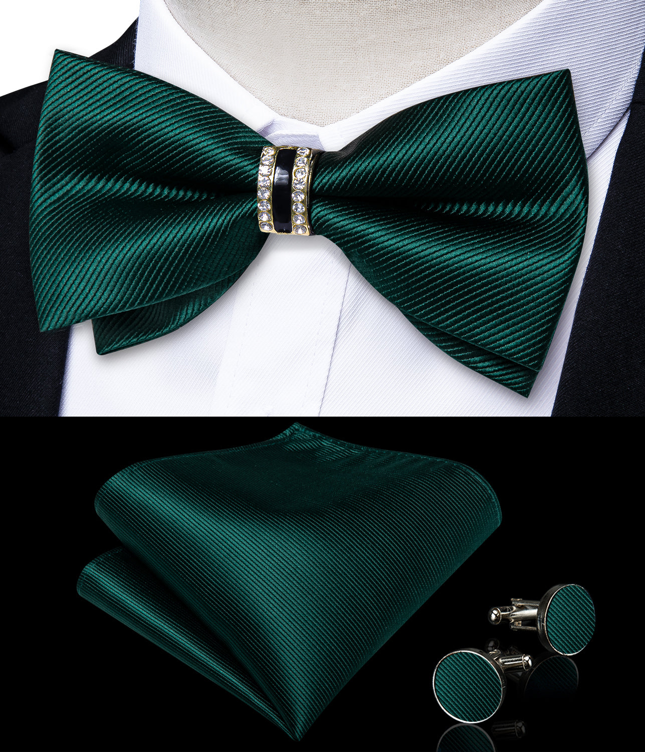 GentCrest Green Solid Bowtie Set - Image 3