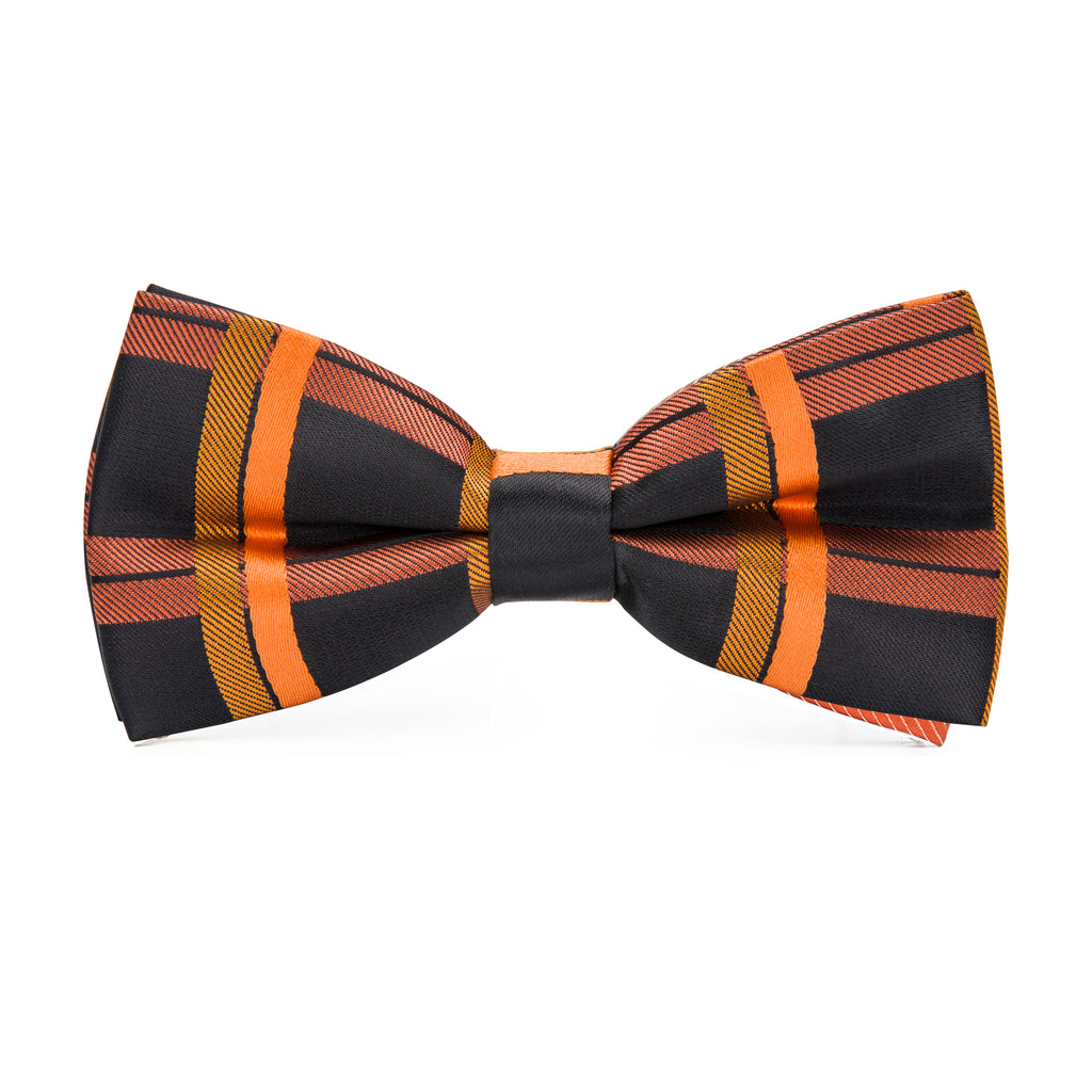 Black Orange Plaid Bow Tie Set - GentCrest - View 4