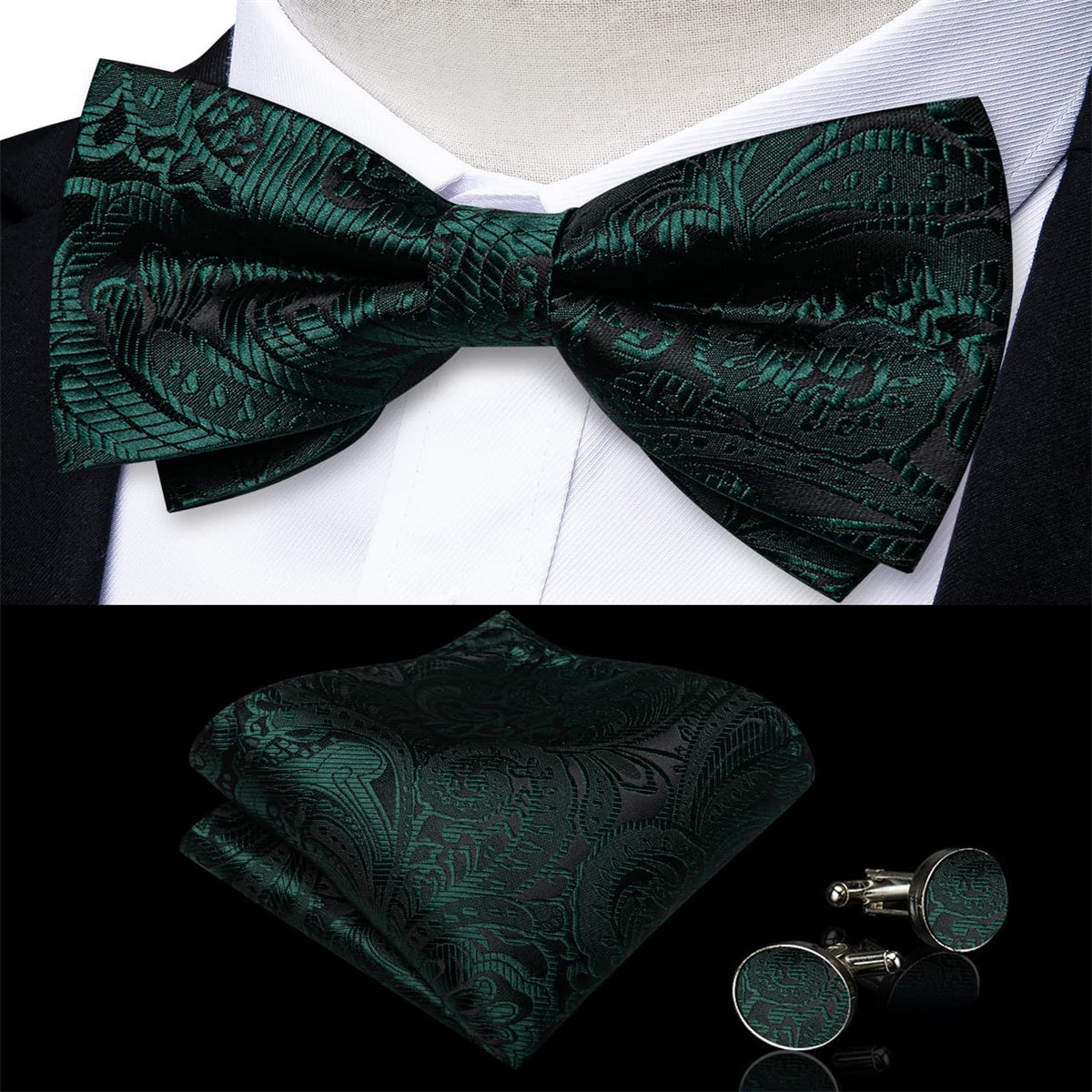 GentCrest Green Paisley Bowtie Set - Image 1