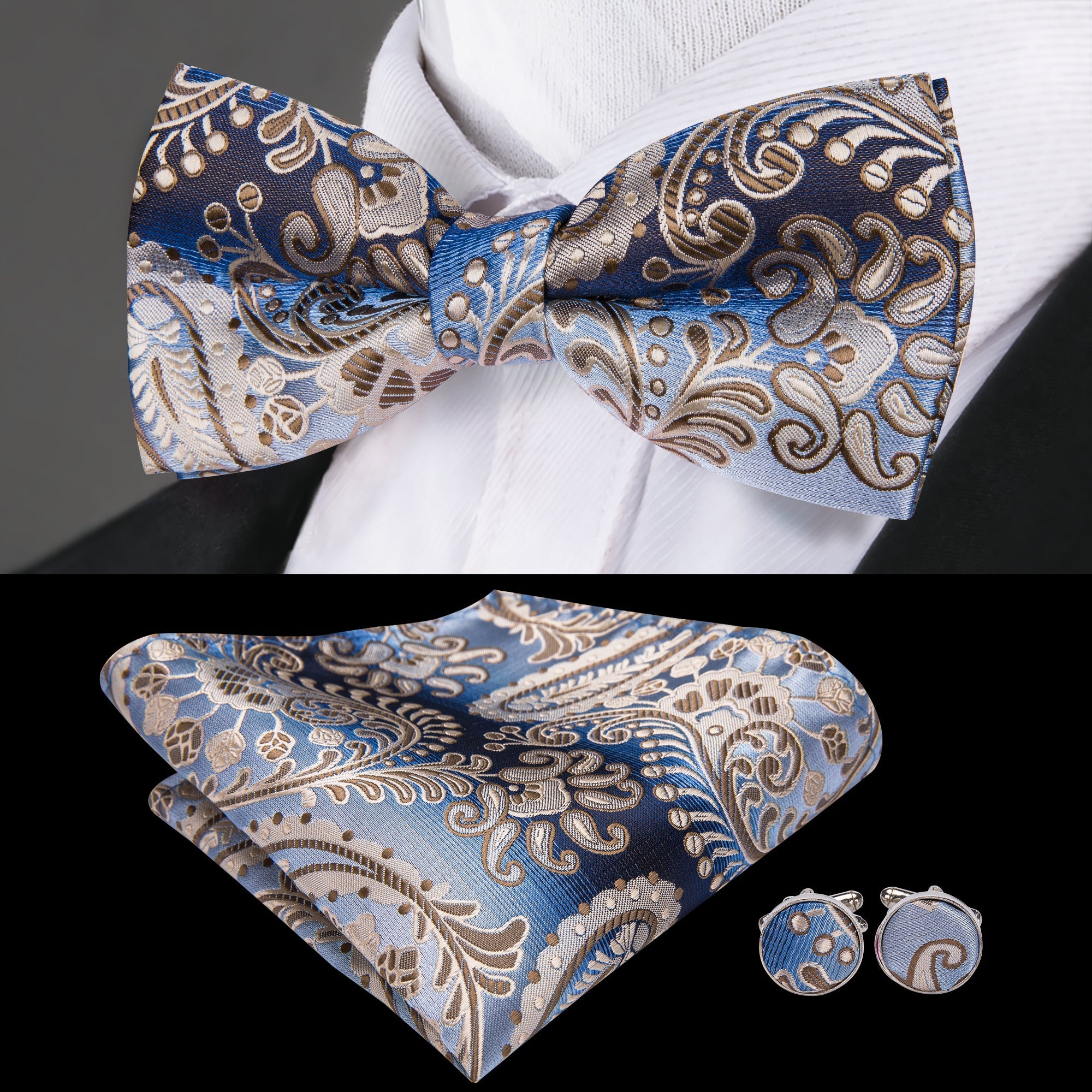 GentCrest Blue Paisley Bowtie Set - Image 2