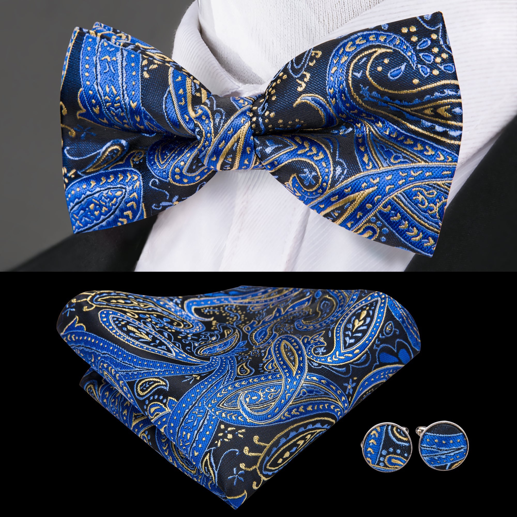 GentCrest Black Paisley Bowtie Set - Image 1