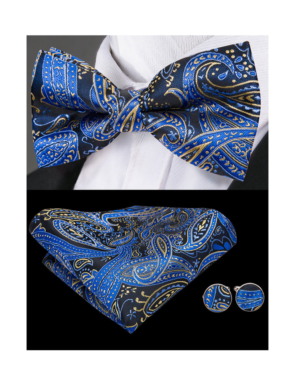 Blue Paisley Bow Tie Set - GentCrest - View 3