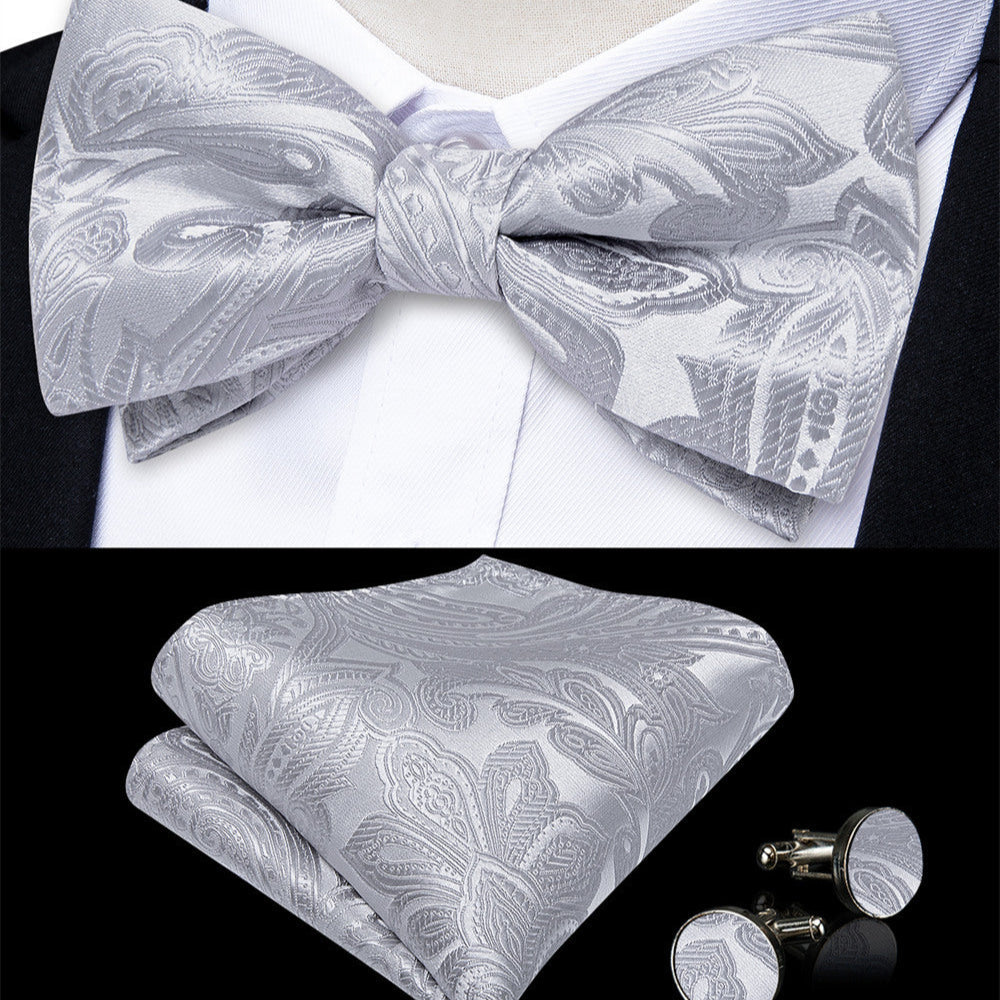 GentCrest Grey Paisley Bowtie Set - Image 1