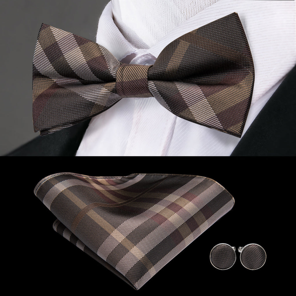 GentCrest Brown Plaid Bowtie Set - Image 1