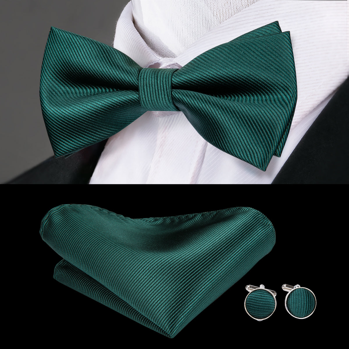 GentCrest Green Solid Bowtie Set - Image 1