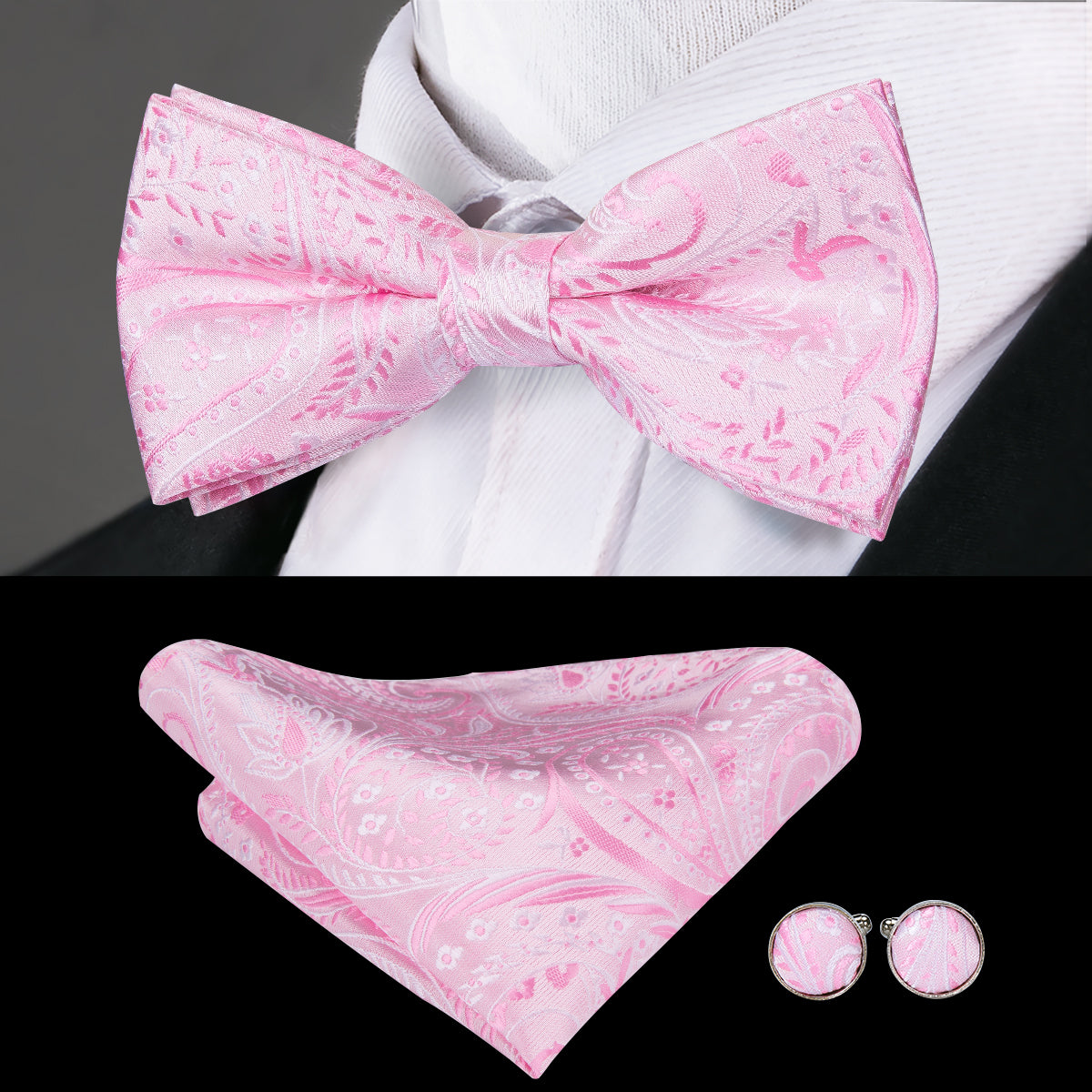 GentCrest Pink Paisley Bowtie Set - Image 1