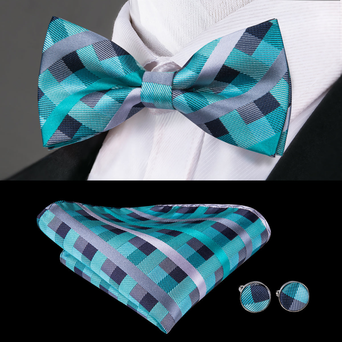 GentCrest Blue Plaid Bowtie Set - Image 1