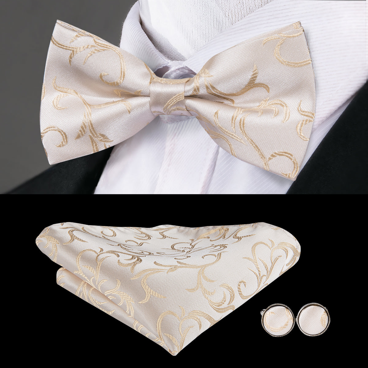 GentCrest White Floral Bowtie Set - Image 1