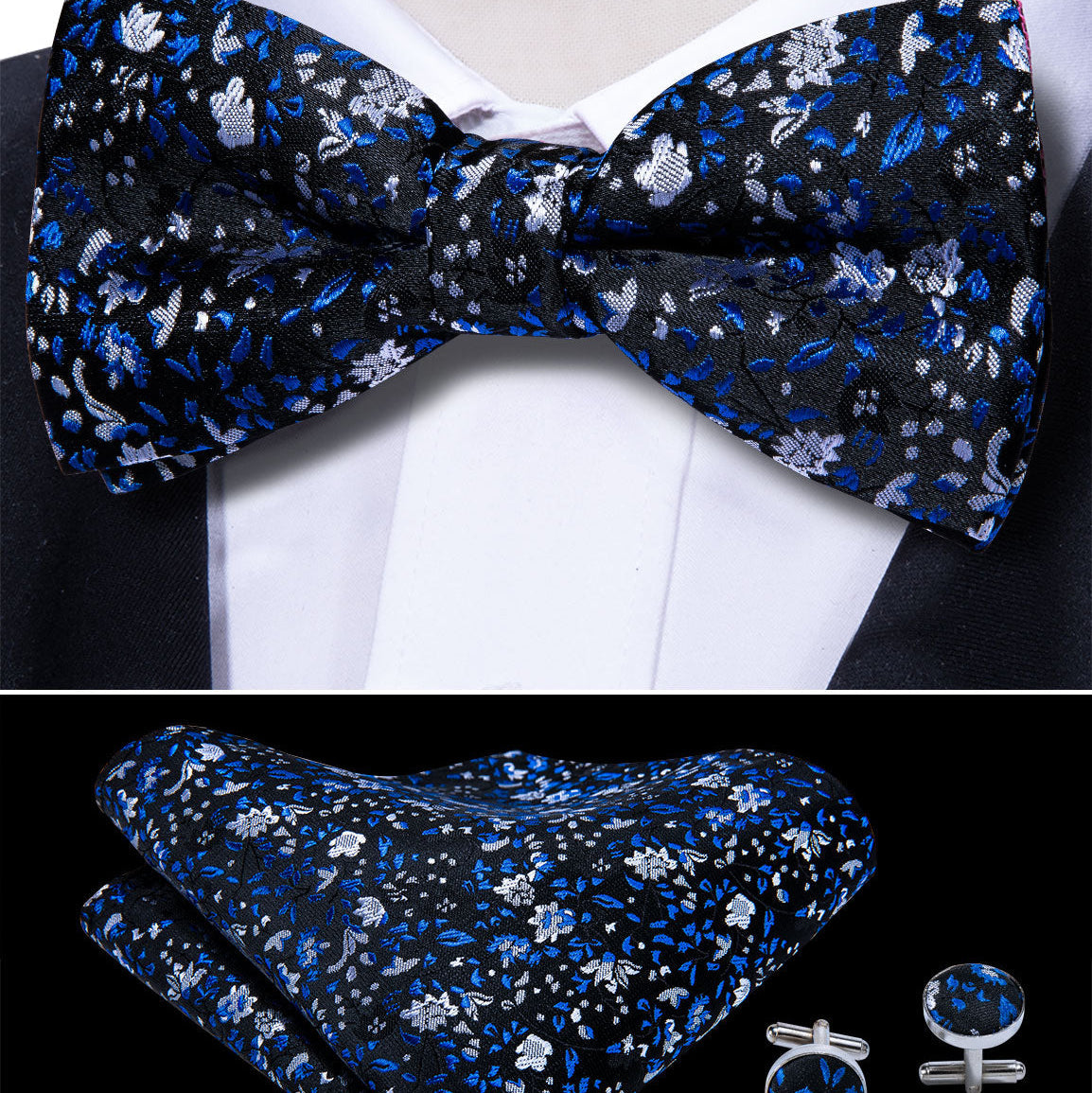 GentCrest Black Floral Bowtie Set - Image 1